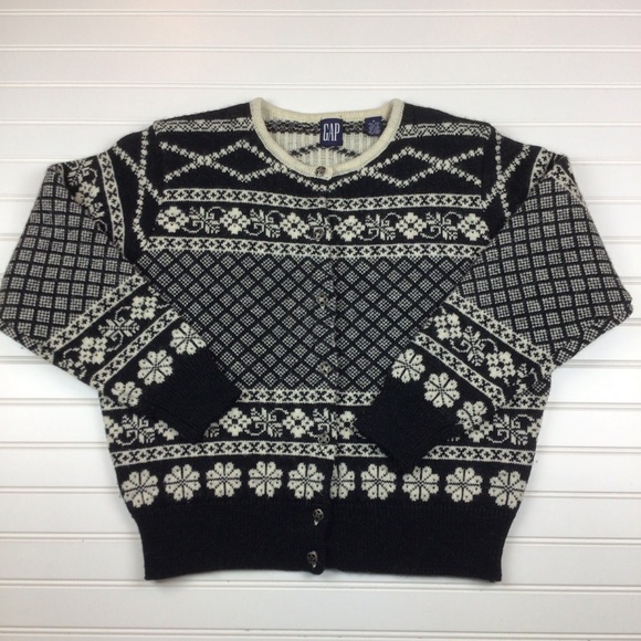 GAP 100% Wool Made in Korea Black White Button Down Cardigan - Picture 12 of 13